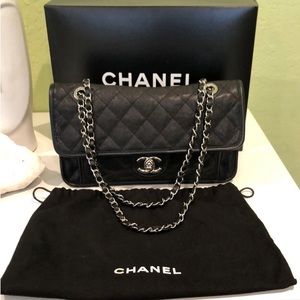 Authentic Like New Chanel Caviar French Riviera Flap Bag Black